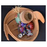 Basket with vintage Souvenir Items. Some damaged