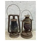 2 Barn Lanterns 1 w/ red globe
