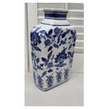 Heavy blue and white china vase