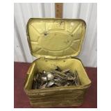 Old bread box full of flatware