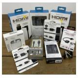 HDMI adaptors, wireless earbuds, most appear new