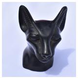 Black Carved Stone Ancient Egypt Cat Head Statue