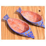 Vintage Majolica Hand Painted Fish Ceramic Dishes