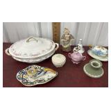 Belleek trinket dish, wedgewood candle stick