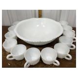Milk glass punch bowl set w/ 12 cups