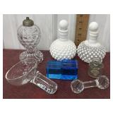 Glass Bottles, Oil Lamp Base, Knife Rest, Blue
