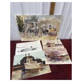 5 Portfolio Art Pieces - Elephants, Barns, Boat