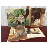 4 Portfolio Art Pieces - Cooking, Dog, Milk Cans