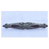 Art Deco Bar Brooch with Purple Stones. Marked,