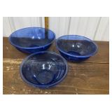 3 Pyrex blue glass bowls