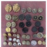 Antique buttons - glass, brass, enamel,