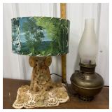 Owl lamp, brass Miller oil lamp *shade cracked