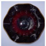 Vintage Art Glass Dark Red Ruffle Edge Bowl w/