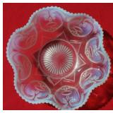 Antique Dugan Opalescent Glass Jeweled Heart