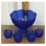Blue glass mini punch bowl set