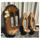 Painted wooden shelf, candle holders w/ mirrors