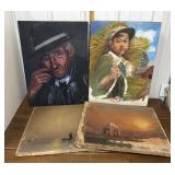 Paintings- 4, 1 signed *damage to 2, some paint