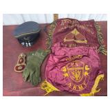 Military hat, shoulder epaulette, gloves and