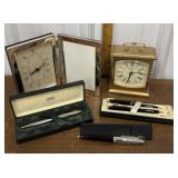 Clocks, pens