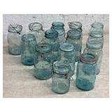13 Blue Canning Jars