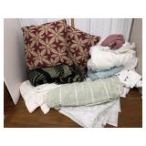 Sheets, pillows, blankets, curtains etc