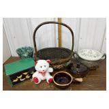 Basket, casserole dish, vase, bear, bird