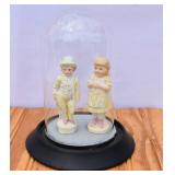 Pair of Antique German Bisque Figures under Glass