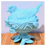 Westmoreland Robin Blue Satin Glass Bird on Nest.