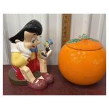 Orange cookie jar and Pinocchio and Jiminy