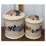 2 Ceramic floral canisters *tiny chip