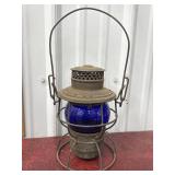 DL&W Railroad  lantern - blue glass globe
