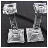 Art Deco Etched Glass Candlesticks (Glow under
