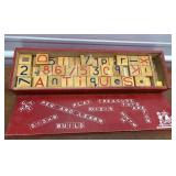 Vintage Wooden box filled with wooden blocks,