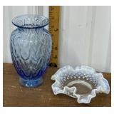2pcs- Fenton vase & white opalescent hobnail glass