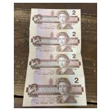 1986 Canadian two dollar bills- uncut