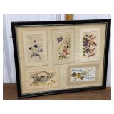 Silk embroidered postcards- framed