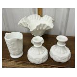 Westmoreland milk glass, ruffled pedestal dish,