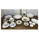 Teacups, saucers, plates, bowls, canister etc