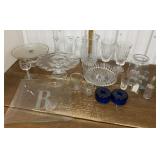 Cake plates, pitcher, bowl, candle holders,