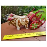 Vtg Folk Art Oxen/Wagon