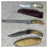 3 Bone Handle Knives Incl Keen Kutter