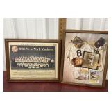 2 baseball Yankees wall art and newspaper