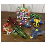 Marvel airplanes, tiny football team mugs etc