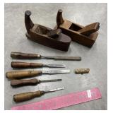 Wood planes, chisels etc