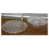 Fostoria torte platter and bicentennial cake dish