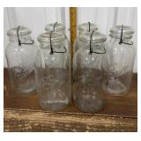 Large Vintage Ball jars w/ glass lids- 6