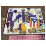 Lions Club pins & more- in display case *no glass