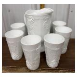 Milk glass drink set- pitcher, glasses