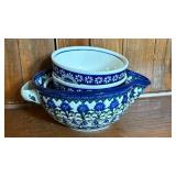 Polish Pottery, batter bowl & 3 smaller bowls.