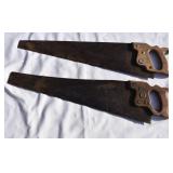 Vintage Wooden Handle Handsaws. (one has drawing
